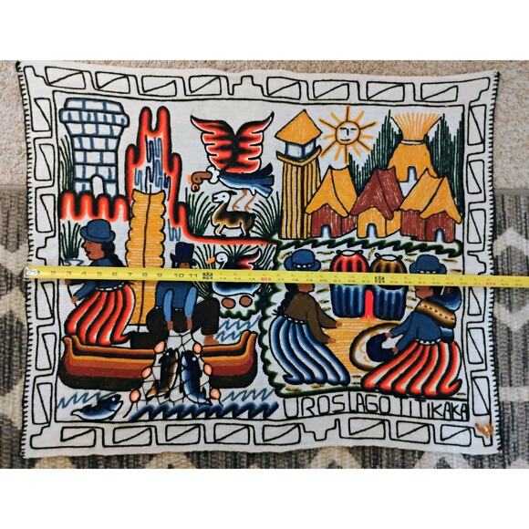 Uros Lago Titikaka Hand Stitched Wall Hanging. Indigenous People Of Bolivia Peru - Picture 16 of 16